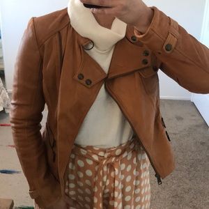 Andrew Marc Cognac Moto Leather Jacket - S